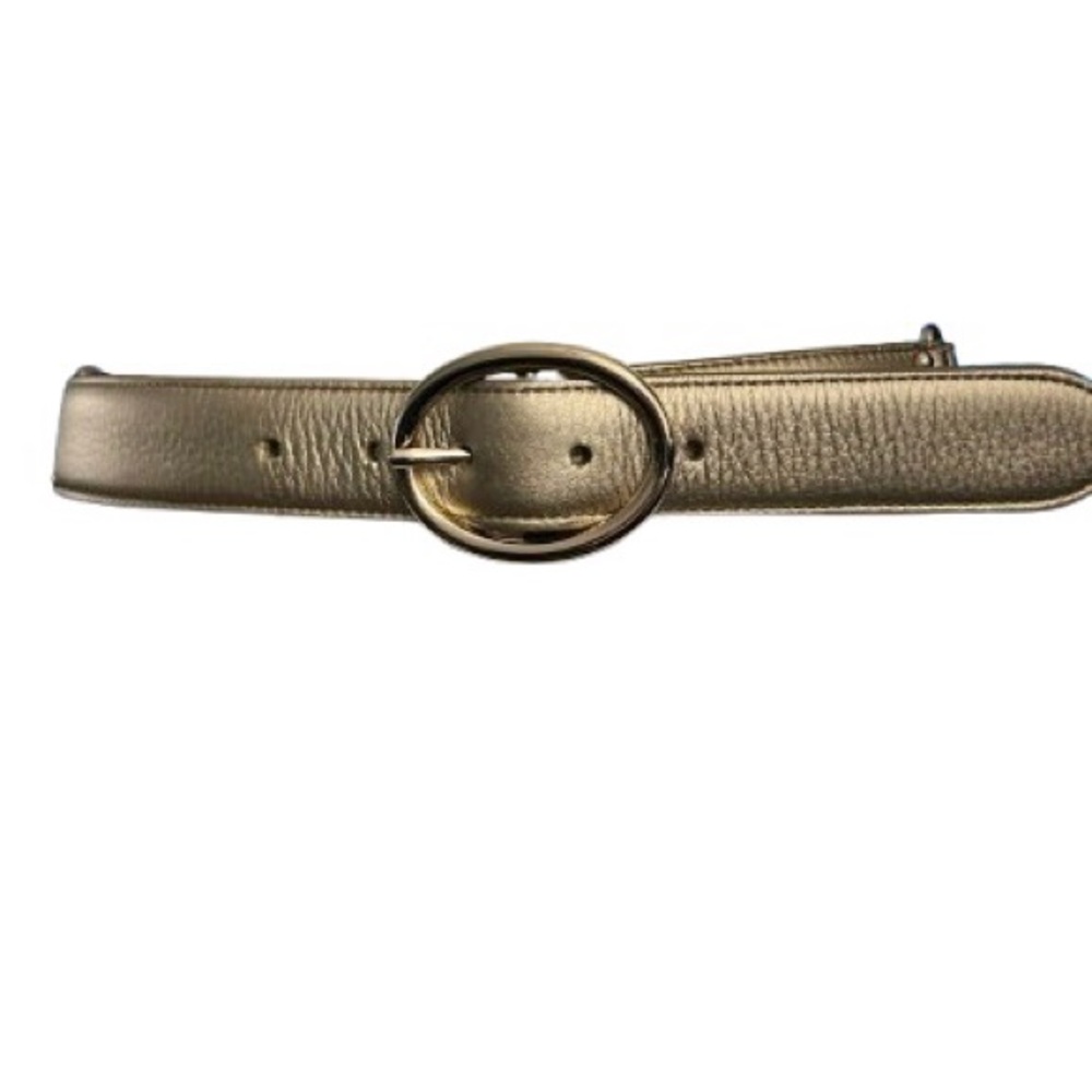Large Gold Cole Haan Leather Belt Matte Gold Shiny Designer Vintage Belt